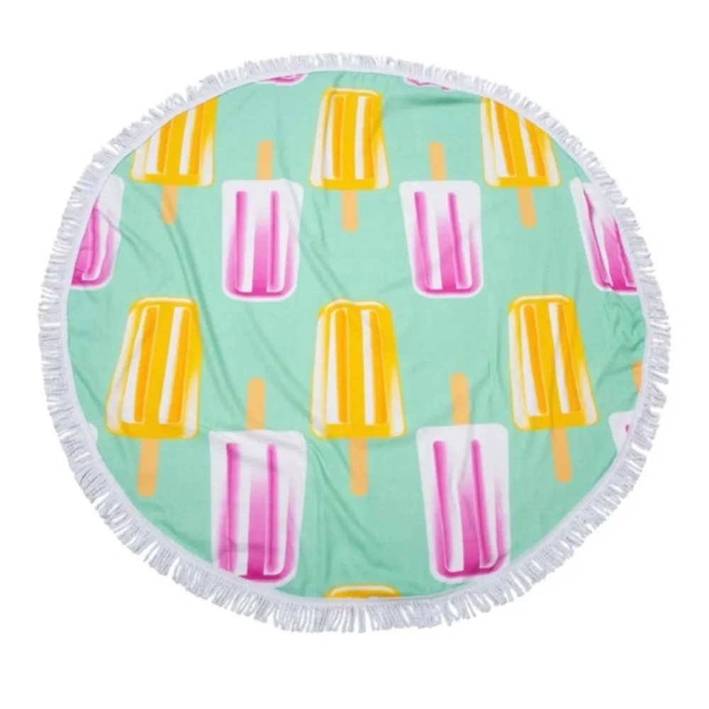 MODA Fringe Seafoam Round Beach Towel Popsicle NWT 55
